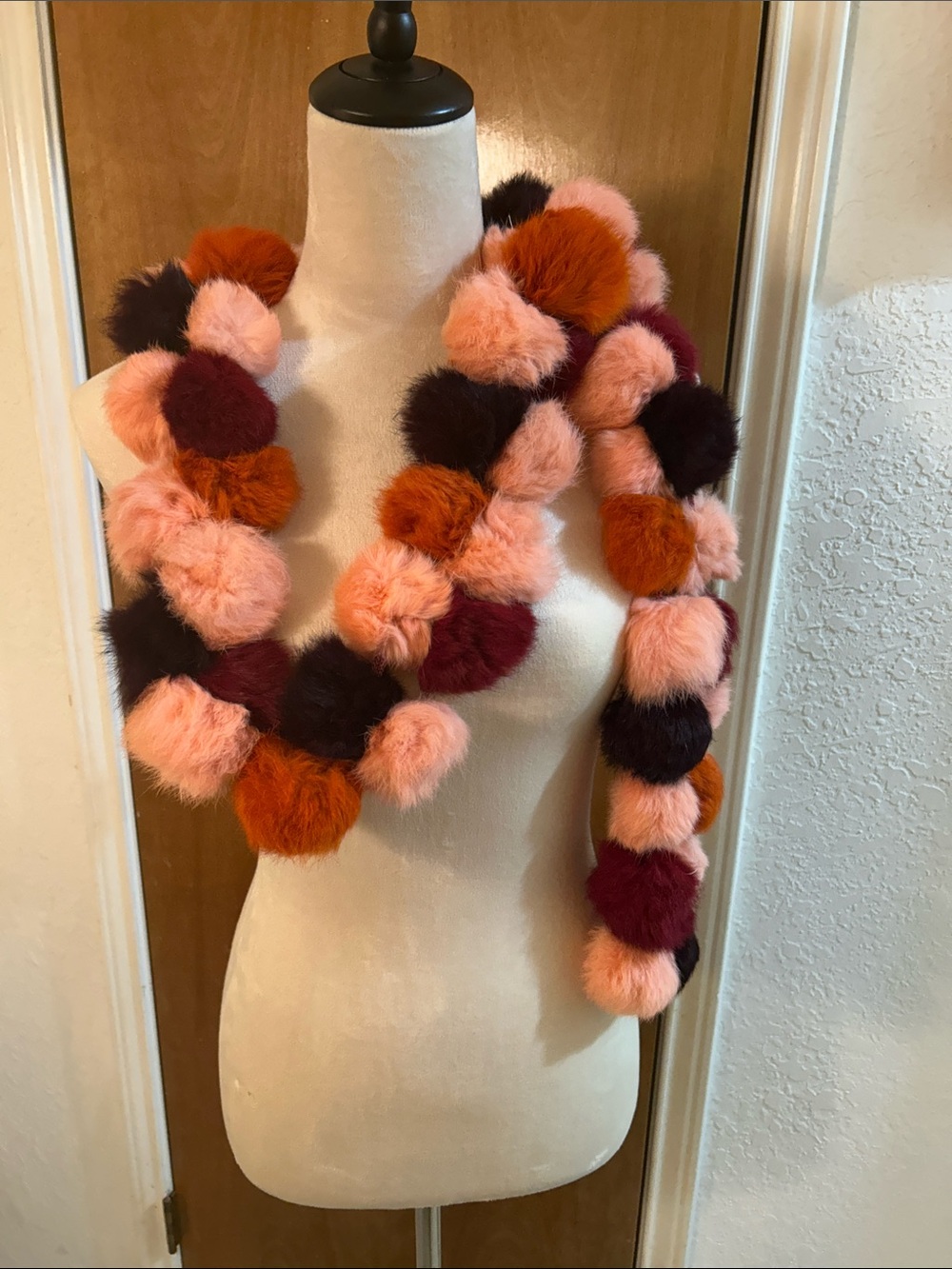 Vintage Plush Pom Pom Scarf! Adorable dyed rabbit fur. In great shape!